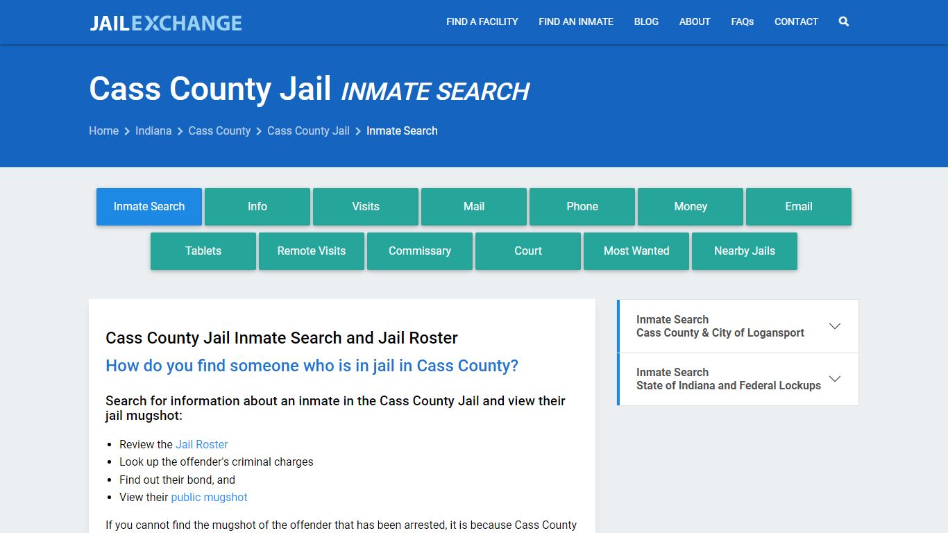 Inmate Search: Roster & Mugshots - Cass County Jail, IN